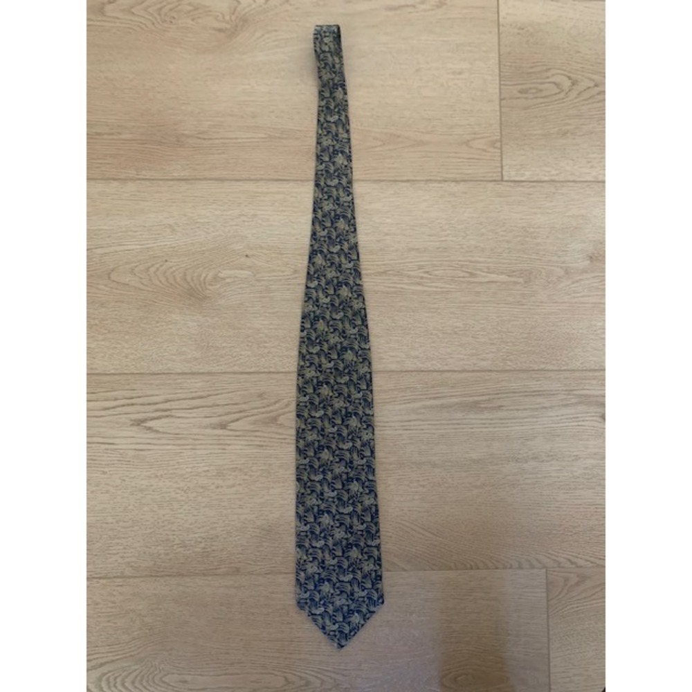 Giorgio Armani Cravatte Mens Silk Tie Navy Blue Gold Abstract Paisley Italy
